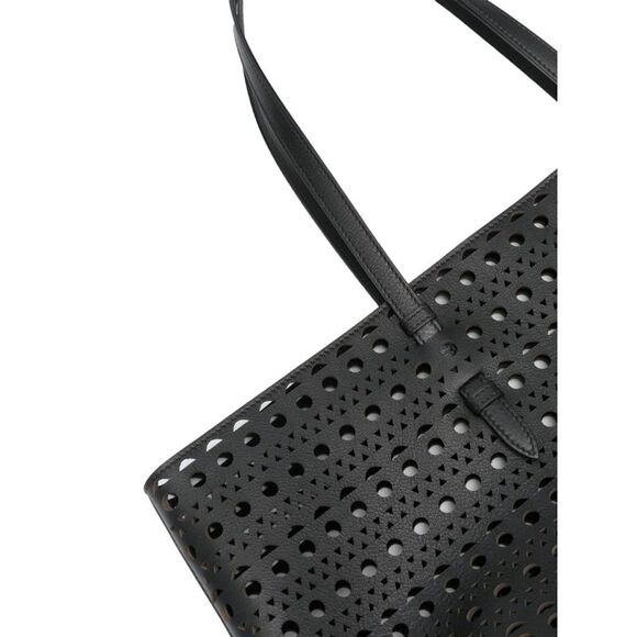 Perforated Leather Tote Handbag for Women in Black - Picture 3 of 4